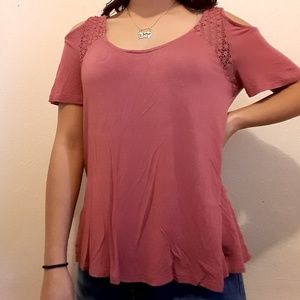 Mauve cold shoulder tee